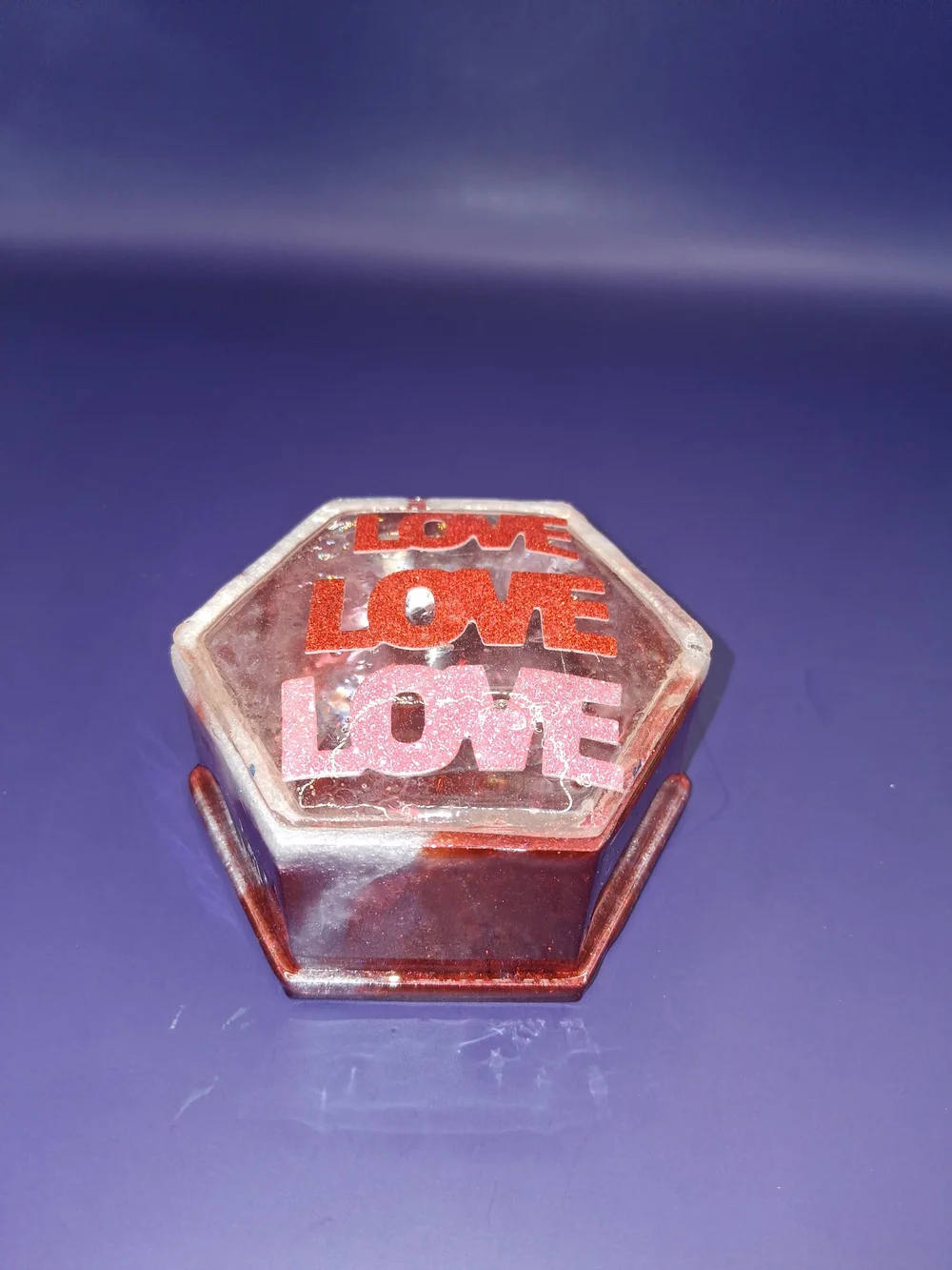 Hexagonal Trinket Box with Red 'LOVE' Design